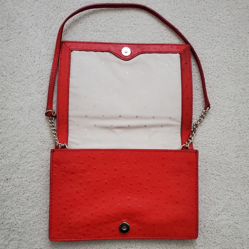 Kate Spade Portola Valley Ostrich Embossed Leather Shoulder Bag in Spice Red